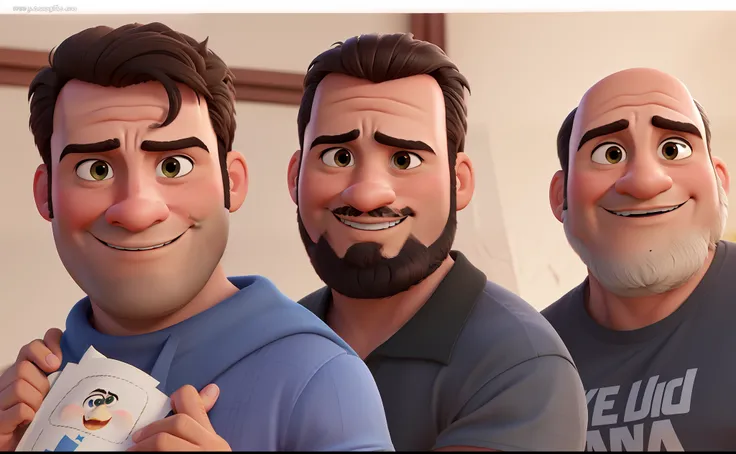 Tres homens no estilo Disney Pixar, alta qualidade, melhor qualidade caricatura