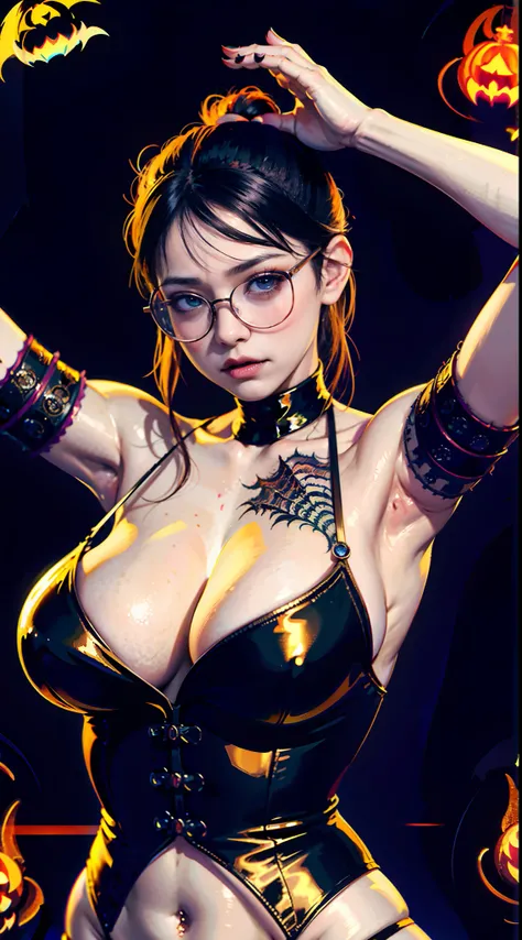 Wearing glasses、there is a woman in a corset posing for a picture, goddess of Japan, seductive tifa lockhart portrait, an oppai cyberpunk, The seductive beauty of glasses, biomechanical oppai, Tifa Lockhart, anaglyph effect ayami kojima, sakimichan hdri, g...