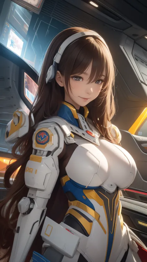 Highest image quality, outstanding details, ultra-high resolution, (realism: 1.4), the best illustration, favor details, highly condensed 1girl, with a delicate and beautiful face, dressed in a mecha,the background is a high-tech lighting scene of the futu...