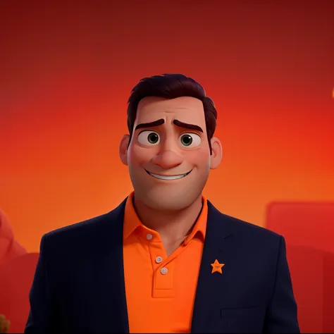 Um homem estilo pixar, em alta qualidade, melhor qualidade, em um fundo laranja