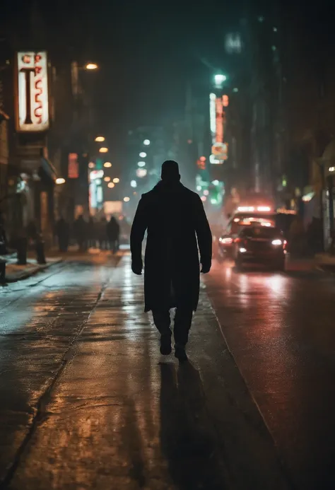 Man walking on the road at night, cyberpunk blade runner art, in the cyberpunk city, cyberpunk street, cyberpunk art style, futuristic street, cyberpunk themed art, Detailed Neon Cyberpunk City, Cyberpunk in Cyberpunk City, Cyberpunk dream landscape, in a ...