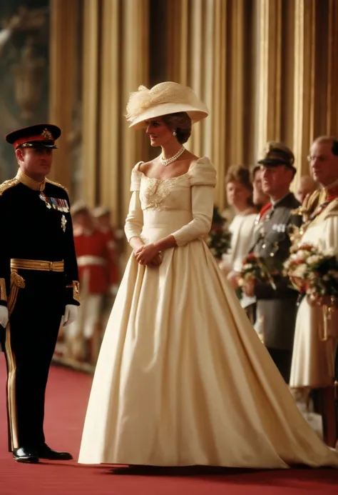 Princess Diana at coronation in cream dress and hat at age 62