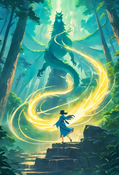 (best quality,highres:1.2),ultra-detailed,realistic,photorealistic:1.37,wizard surfing upon a serpent dragon,illustration,fantasy,spellbinding landscape,colorful palette,enchanted atmosphere,mystical lighting,flowing robes,magic staff,wind-swept hair,majes...