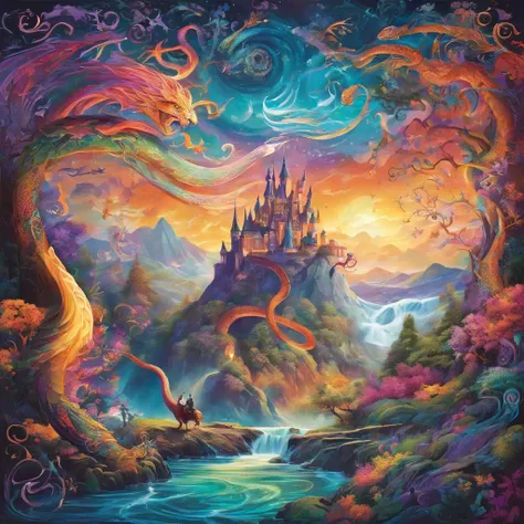 (best quality,highres:1.2),ultra-detailed,realistic,photorealistic:1.37,wizard surfing upon a serpent dragon,illustration,fantasy,spellbinding landscape,colorful palette,enchanted atmosphere,mystical lighting,flowing robes,magic staff,wind-swept hair,majes...