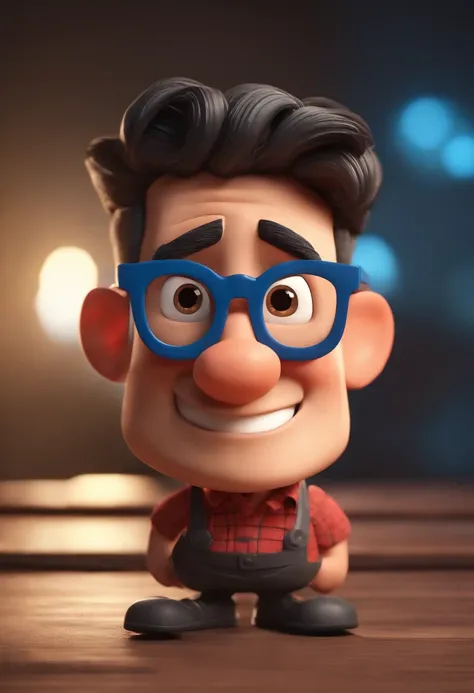 Cartoon character of a man wearing black glasses and a blue shirt, um personagem animado, Caractere estilizado, animation style rendering, 3D estilizado, Arnold Maya render, 3 d render stylized, toon render keyshot, Personagem 3D, Personagem 3D, 3d renderi...