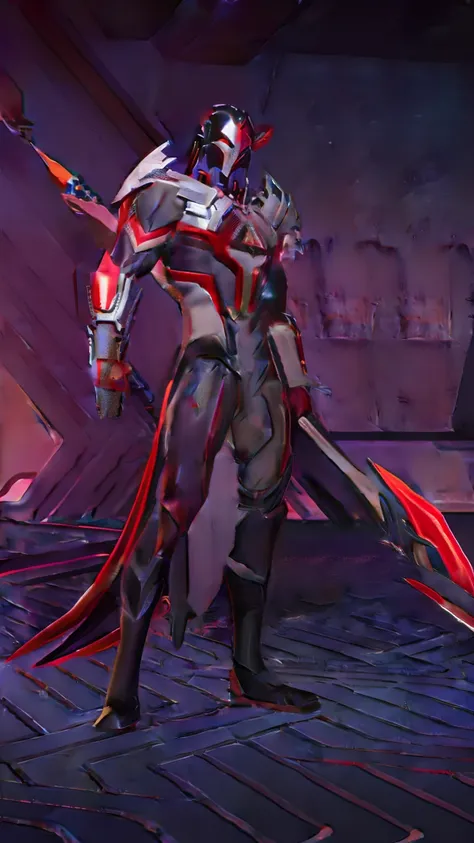 a close up of a person with a sword in a room, full body x-force outfit, overwatch skin, genji, inspired by Huang Shen, sharp silver armor fuchsia skin, varia suit, platinum skin, energetic varia suit, cyber suit, silver sharp streamlined armor, reaper fro...