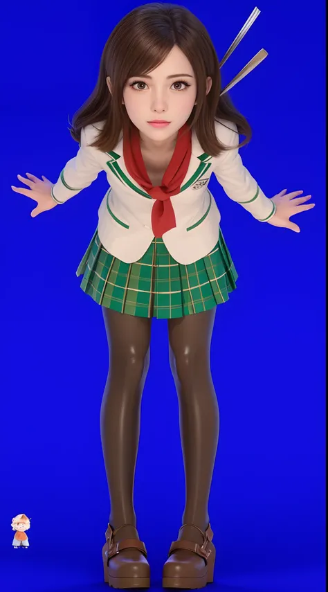 Anime girl in a school uniform with a red scarf and a pair of scissors, single character full body, render de uma menina anime 3d bonito, Chiaki Nanami, Danganronpa, full body single character, Yayoi Kasuma, !!retrato de corpo inteiro!!, retrato de corpo i...