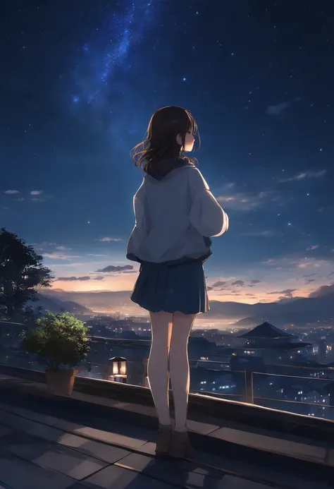 Anime girl standing on the roof looking at the night sky with stars, 4k anime wallpapers, Anime Wallpaper 4k, Papel de parede anime 4k, Anime Art Wallpaper 8K, Anime Art Wallpaper 4K, Anime Art Wallpaper 4K, estilo anime 4K, Makoto Shinkai Cirilo Rolando, ...