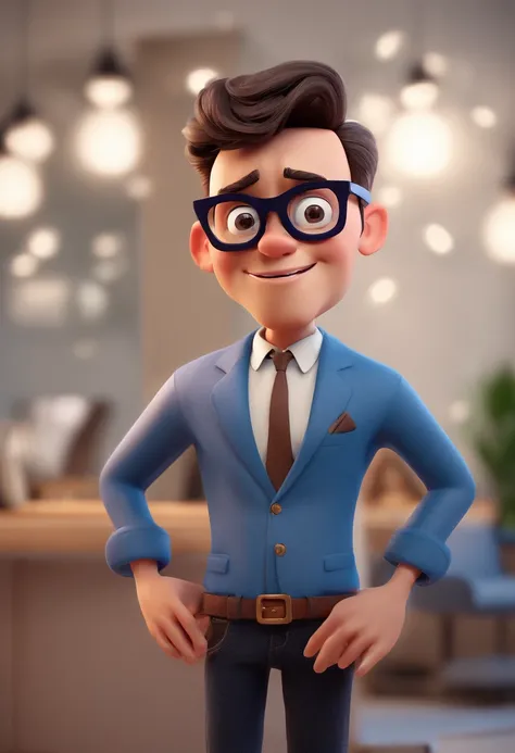 Cartoon character of a man with black glasses and a blue shirt, animation character, Caractere estilizado, animation style rendering, 3D estilizado, Arnold Maya render, 3 d render stylized, toon render keyshot, Personagem 3D, Personagem 3D, 3d rendering st...