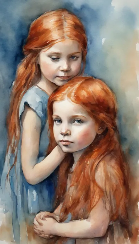 children girls REDHEADS WITH STRAIGHT HAIR ON HEAD ENGRAVS BLUE COLOR, praying, fundo vermelho,