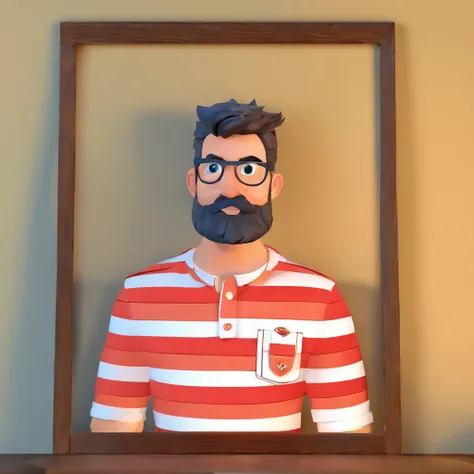 Crie um cartaz inspirado na Disney Pixar com o personagem homem de 30 anos, com barba por fazer, cabelo estilo corte militares, with square glasses