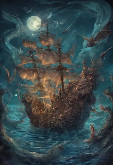 fenda, Shipwreck of villainous mermaids consuming humans under nightmarish moon