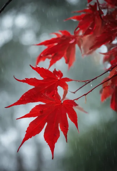 Red leaves after rain