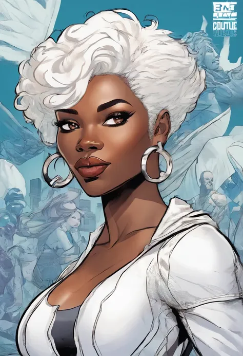 Black woman with white hair and white super hero outfit