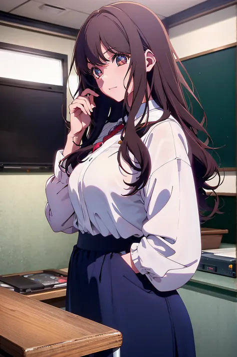 Female, Brown hair, Curly, teacher, Brown eyes, Office, Mature Women, Long hair, 90s anime, Older women