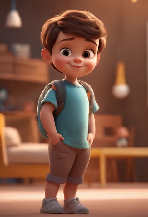 a happy cute kid standing short hair, vestindo uma fantasia espacial, , fundo branco, barnet, Tom, Estilo Pixar, ....3d, desenhos animados, rosto detalhado, asymmetrical 16k