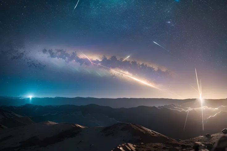 (8k, RAW photo, best quality, masterpiece:1.2), (realistic, photo-realistic), (Meteors:1.5), falling to the ground, tremendous shock wave, an extremely delicate, depth of field, professional lighting, --auto