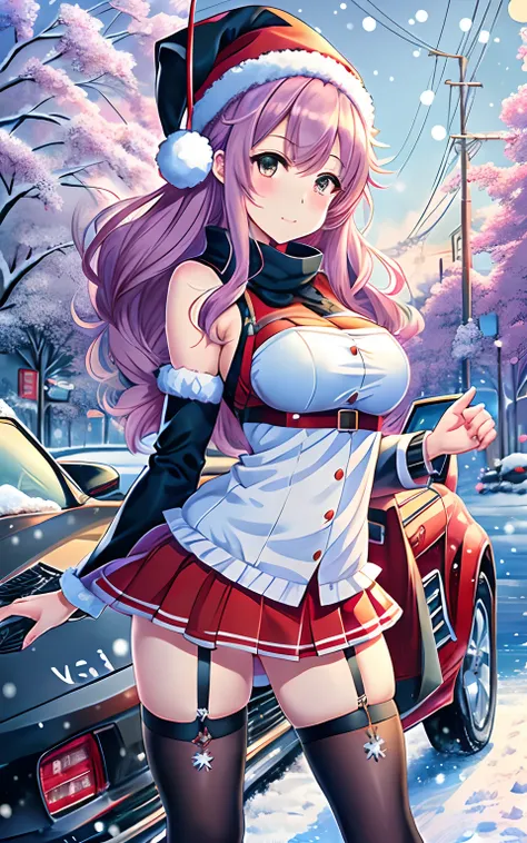 anime girl in a santa hat posing in a car, ecchi, seductive anime girl, in the snow, guweiz, makoto, makoto kano, loli, rin, (anime girl), snowy, makoto shinka, from girls frontline, kawacy, anime girls, by Shitao, thicc, ecchi style, anime girl