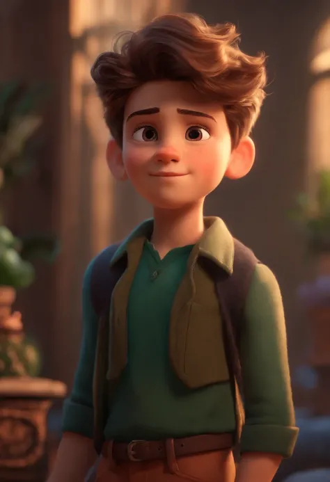 Image of a boy for a story in a YouTube video in Pixar format, Hes the little allabester, Hes the class leader, Hes outgoing, Playful and gets up for a lot of things, cabelo curto