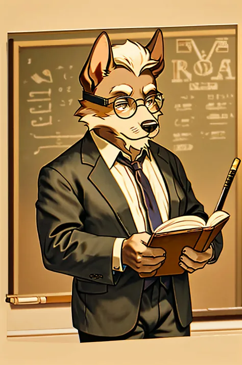 Wearing reading glasses、wearing a suits、Head to the blackboard、Explain with a baton、Grandpa Old Professor、Old Schnauzer Dog、‎Classroom、Vintage Sepia Photography