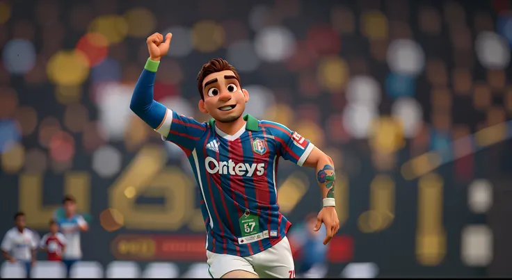 HOMEM, JOGADOR DE FUTEBOL COM CAMISA DO FLUMINENSE COMEMORANDO GOL  estilo Disney Pixar, alta qualidade, melhor qualidade