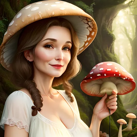 Beauty in her 40s wearing a mushroom