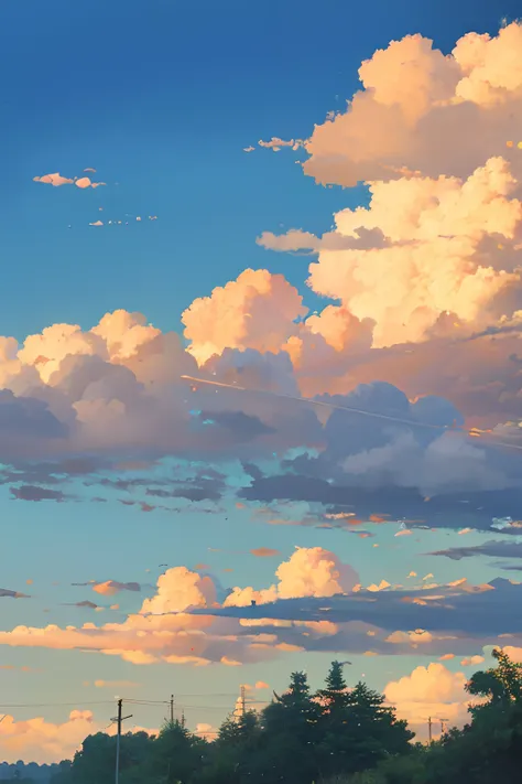 sky painting, anime style sky, masterpiece, compatible for background, from ground, summer