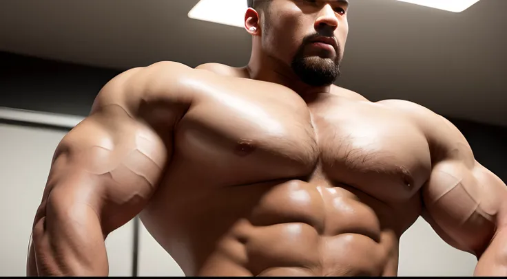 (Very detailed 8k wallpaper), Strong Japanese Men wearing sportswear，At the gym, high detailing, short detailed hair，Perfect figure with a short beard, very large and strong body, bulging muscles, well-muscled, very large pectoral muscles，Very sexy abs，leg...