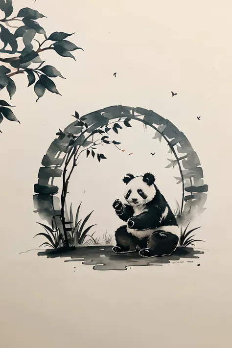 Ink painting panda orchid pavilion investment