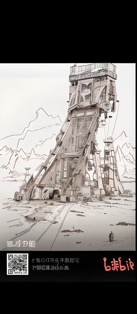 A giant iron tower made of scrap metal in the desert，beautiful with detail，Faraway view