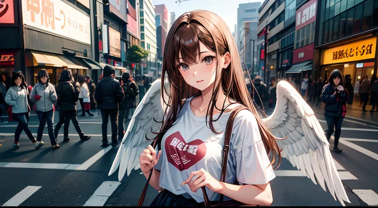 25 year old woman,brown hair, Cruce de la calle en Shibuya, wide angel