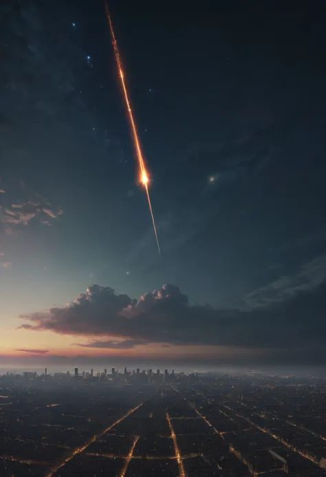 an intricate cinematic meteor above a city, masterpiece, best quality