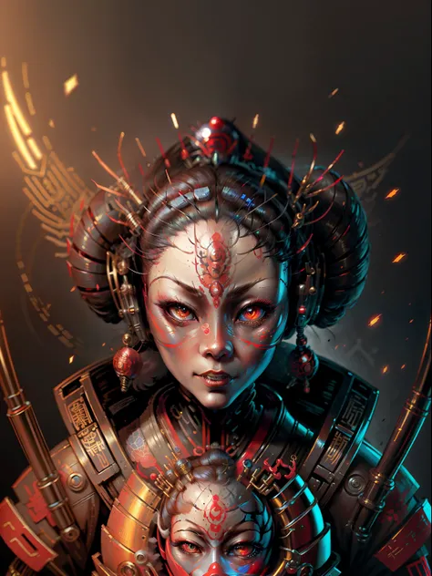 closeup of face ,Masterpiece, Best quality, Ultra-detailed,((geisha)) ,scybernetic,cybernetic parts,Line art