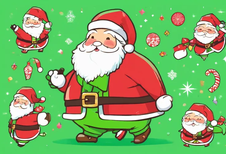 santa claus、(green background,Single-color background:1.5)、masterpiece, Best Quality,a very delicate and beautiful