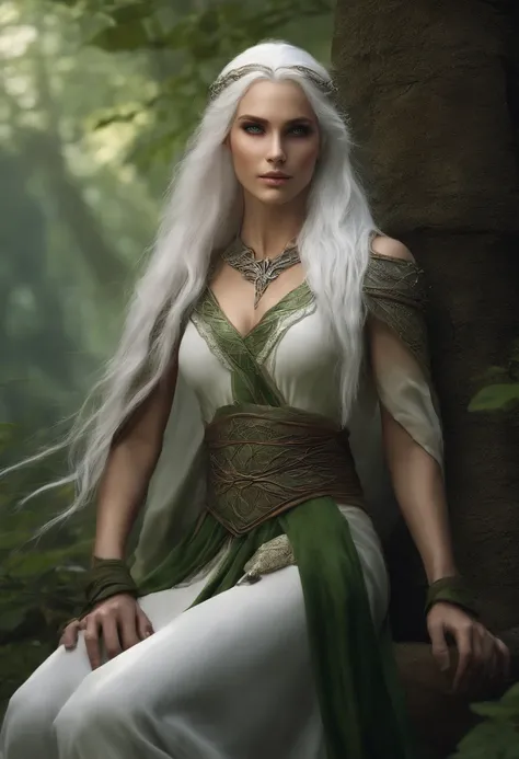 Elven druids，Bandages around the feet，White hair and green eyes，