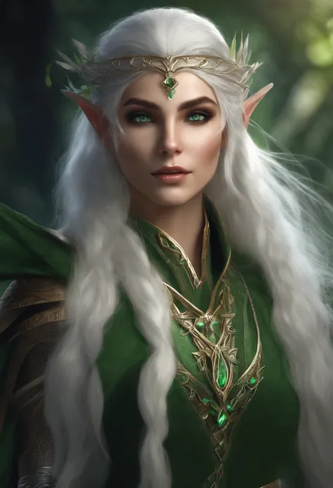 Elven druids，Bandages around the feet，White hair and green eyes，