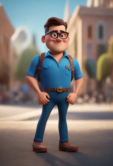 Cartoon character of a man with black glasses and a blue shirt, animation character, Caractere estilizado, animation style rendering, 3D estilizado, Arnold Maya render, 3 d render stylized, toon render keyshot, Personagem 3D, Personagem 3D, 3d rendering st...