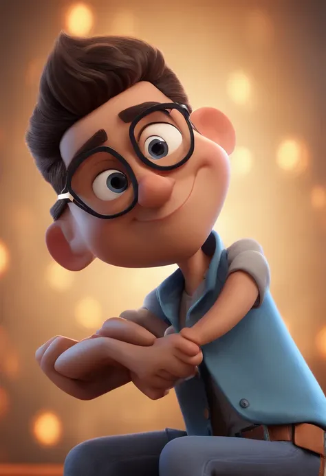 Cartoon character of a man with black glasses and a blue shirt, animation character, Caractere estilizado, animation style rendering, 3D estilizado, Arnold Maya render, 3 d render stylized, toon render keyshot, Personagem 3D, Personagem 3D, 3d rendering st...