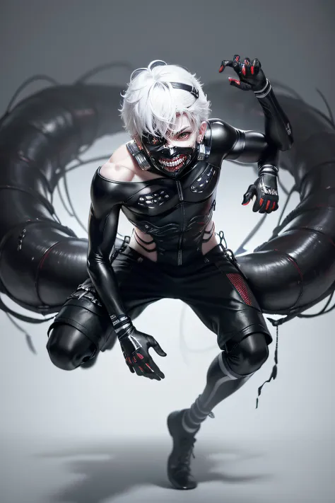 1boy,8k, anime, portrait, best quality, ultra high res, ultra detailed, black and high constrast color tone, extremely detailed lighting, cinematic lighting, soft lights, (masterpiece, high quality:1.4), (kaneki ken, white hair, red and black eye, mask | t...