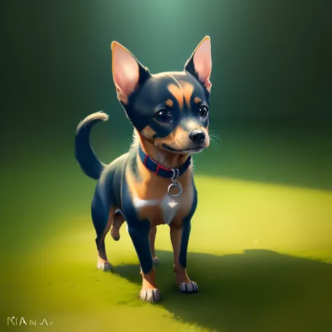 A miniature pinscher named Kiara in pixar style