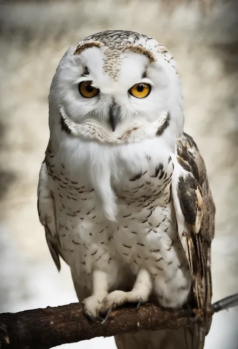 （Close-up of a pure white owl standing on a human shoulder），（Pure white owl：1.37），Pure white owl，Pure white owl，（Stand on Athenas shoulders），（Stand on the shoulder:1.37） The owls face is round, Big blue eyes, very large eyes, short, Curved beak, short, Den...