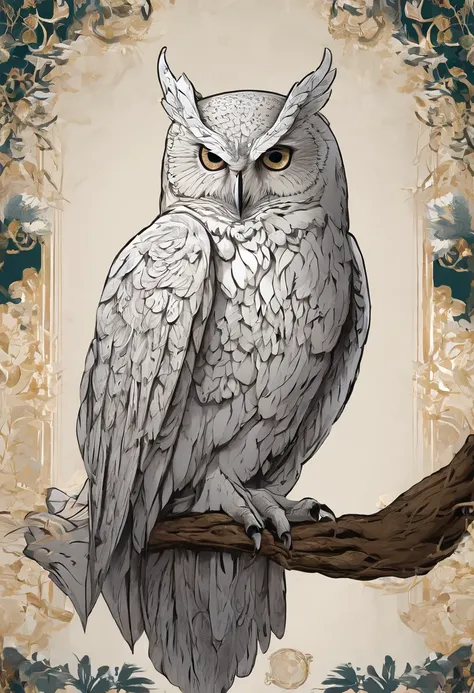 （Close-up of a pure white owl standing on a human shoulder），（Pure white owl：1.37），Pure white owl，Pure white owl，（Stand on Athenas shoulders），（Stand on the shoulder:1.37） The owls face is round, （Big blue eyes：0.8）, very large eyes, short, Curved beak, shor...