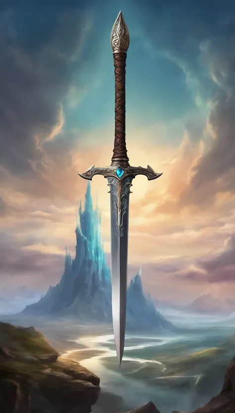 A large, Powerful, legendary sword with many details, kein Hintergrundbild, schwarzer Hintergrund