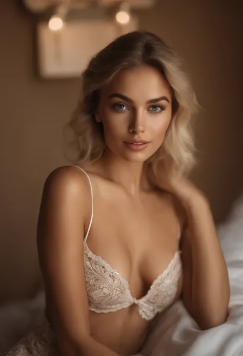 Oman avec débardeur et culotte assortis, fille sexy aux yeux bleus, Portrait Sophie Mudd, Portrait de Corinna Kopf, cheveux blonds et grands yeux, Selfie d’une jeune femme, ohne Maquillage, maquillage naturel, Regardez directement dans la caméra, Visage av...