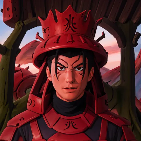 masterpiece, best quality, ultra-detailed, illustration, hashirama senju, red armor,dark forest, detailed face,male focus