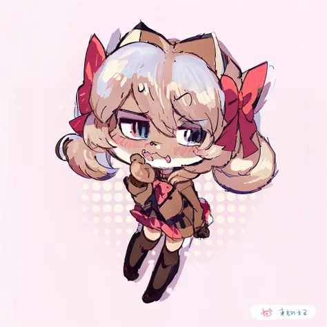 anime character with a bow and a brown coat, nyaruko-san, anime moe artstyle, cute!! chibi!!! schoolgirl, chibi, chibi girl, chibi anime girl, small loli girl, anime chibi, kawaii chibi, chiaki nanami from danganronpa, digital art from danganronpa, junko e...