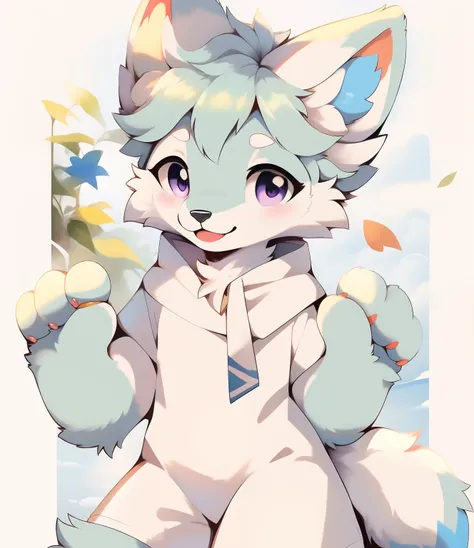 anime cat with purple eyes，white tail and blue tail, fursona art, fursona!!!!, furry art!!!, furry fursona, commission on furaff...