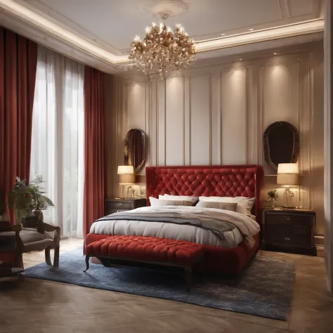 ((Separate shooting Angle))， ((Wall facing))， ((Best quality, 8k, Masterpiece :1.3)), (European style bedroom:1.2),