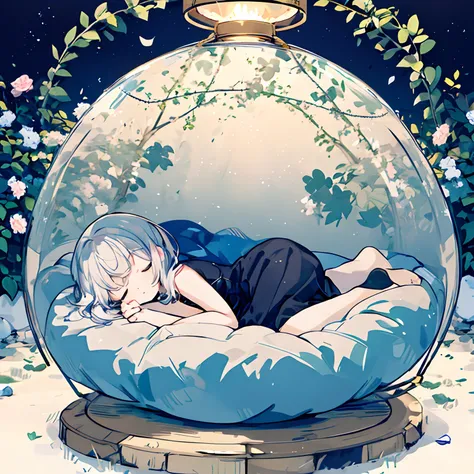 Girl sleeping in a round glass、Sleep on a hammock、herhairisflower、deep