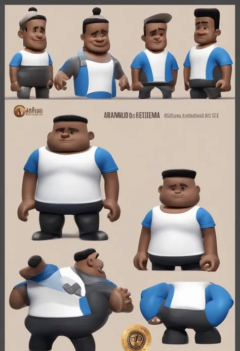 personagem dos desenhos animados de um homem , moreno claro , cabelos pretos e curto  levemente acima do peso , sorriso   e uma camisa azul, animation character, Caractere estilizado, Rendering Beautiful Animation Style, 3D estilizado, Arnold Maya render, ...